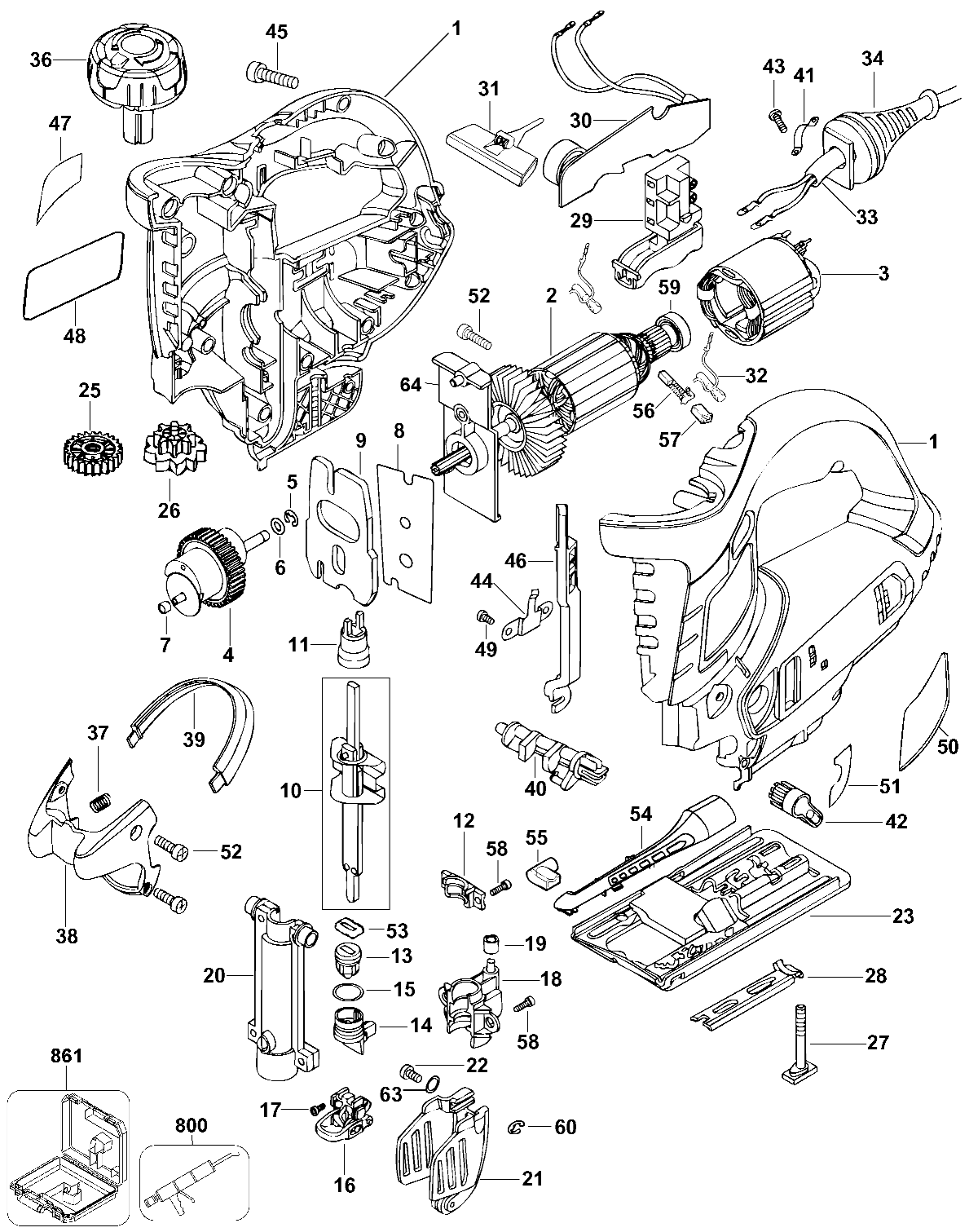 Default Diagram and Parts List for JS700K-B2C Type 1 Black and Decker Jig Saw